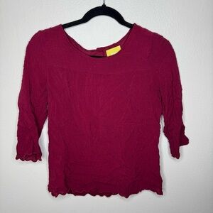 Anthropologie MAEVE Burgundy Swiss Dot Maroon Scalloped Edge Blouse